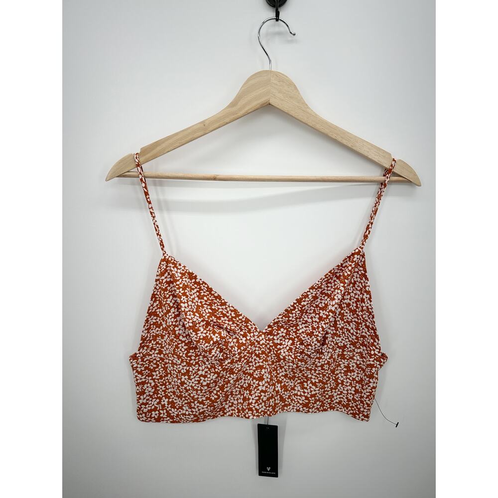 Lulus Crop Top Women Large NWT Summer Romance Rust Brown Microfloral Tank Top